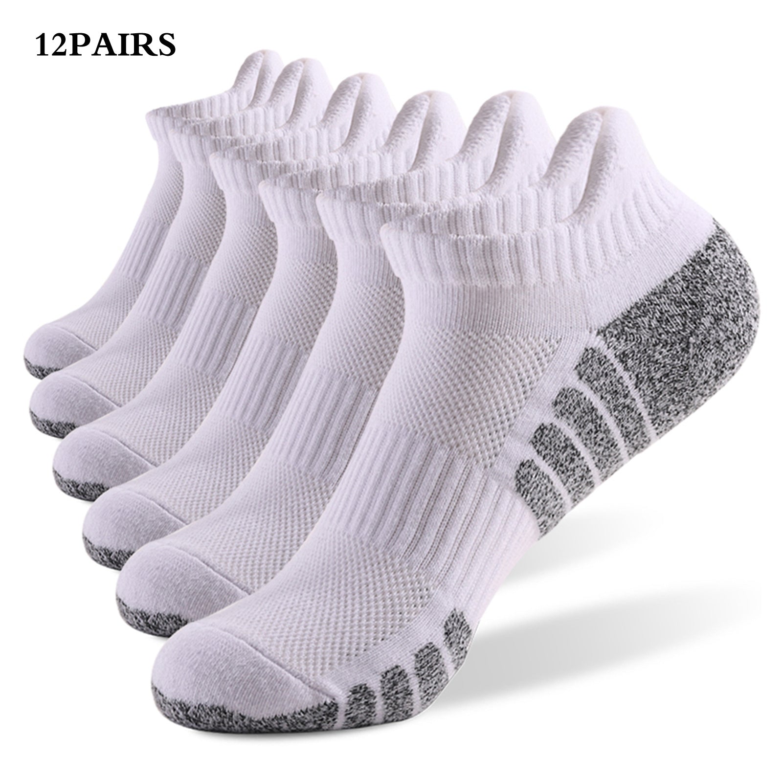 New Thick Towel Bottom Running Non-slip Cotton Socks - White / 12pairs