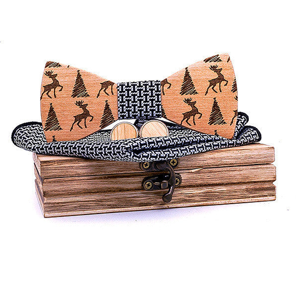Christmas gift elk design wooden bow tie - Black
