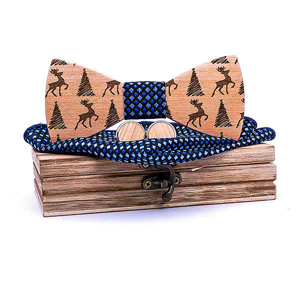 Christmas gift elk design wooden bow tie - Blue