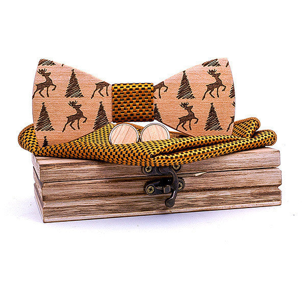 Christmas gift elk design wooden bow tie - Brown