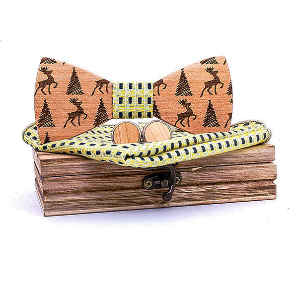 Christmas gift elk design wooden bow tie - Green