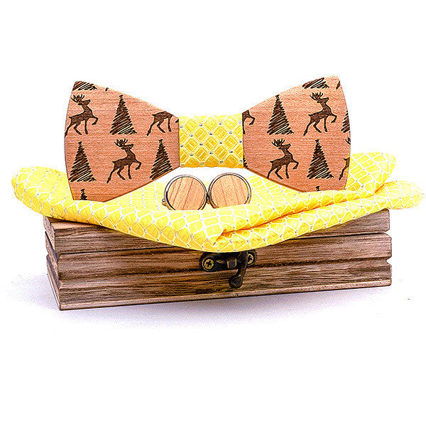 Christmas gift elk design wooden bow tie - Yellow