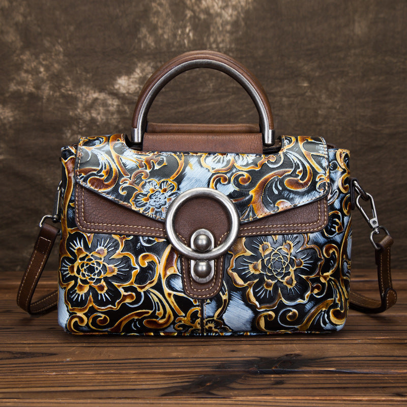 Embossed Leather Luxury Shoulder Strap Bag for High-End Fashion Online - Black