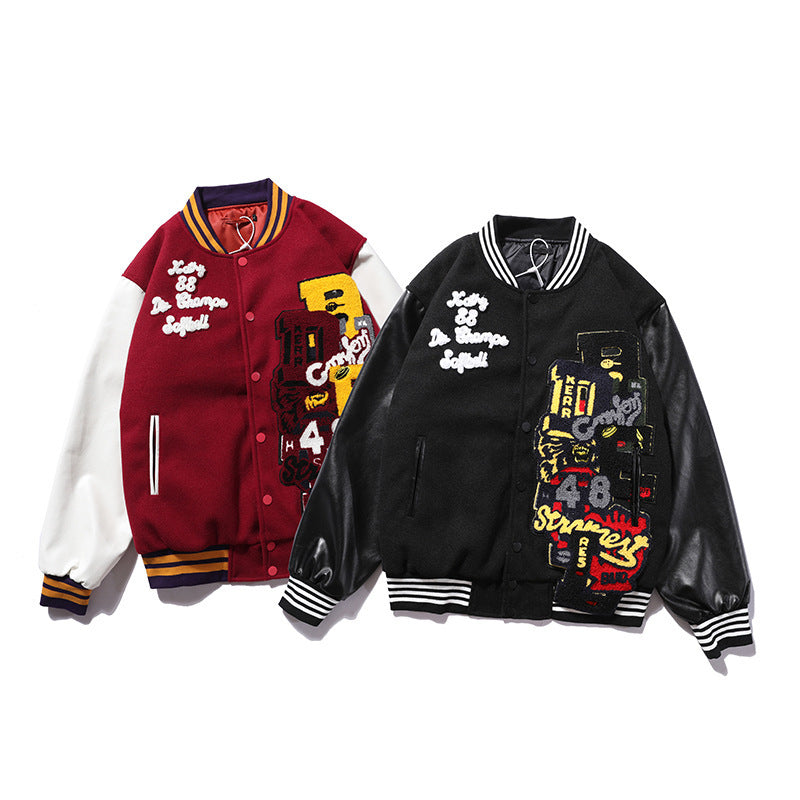 Embroidered Baseball Uniform Men’s Stand-Up Collar Quilted Jacket