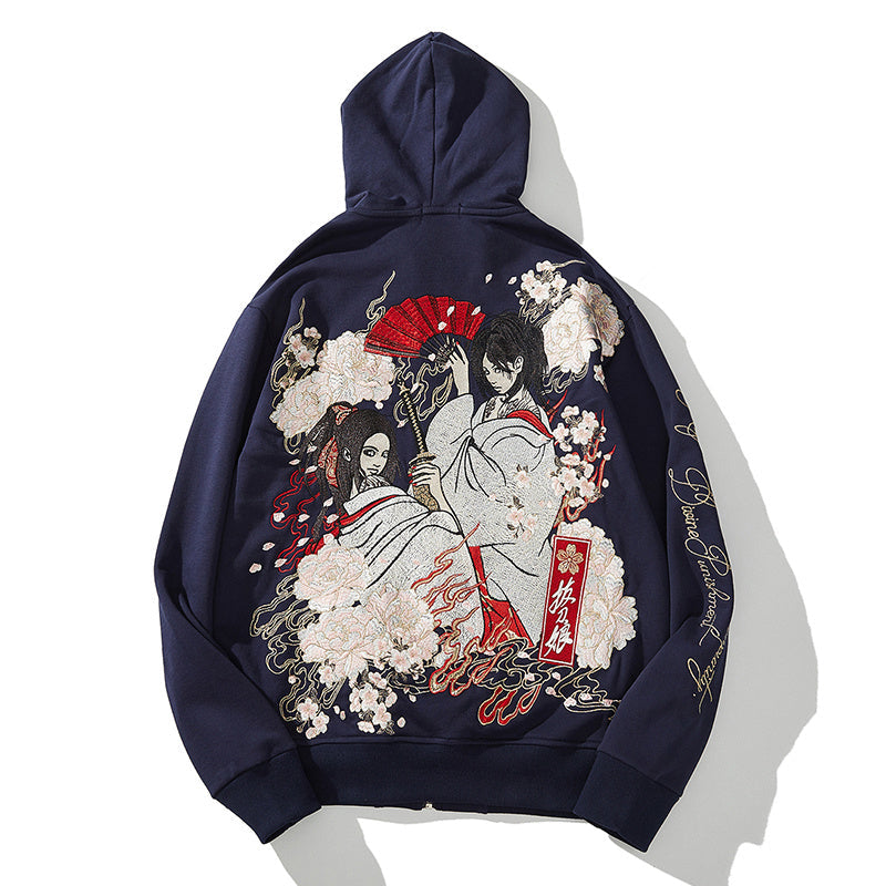 Embroidered coat sweatshirt - Navy Blue / L