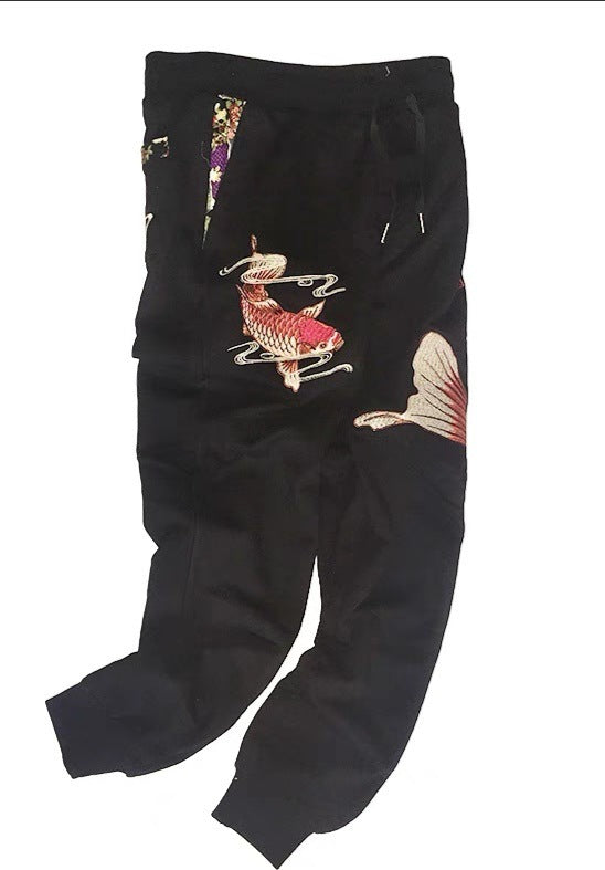 Men’s Sweatpants Style Embroidered Cotton Pants