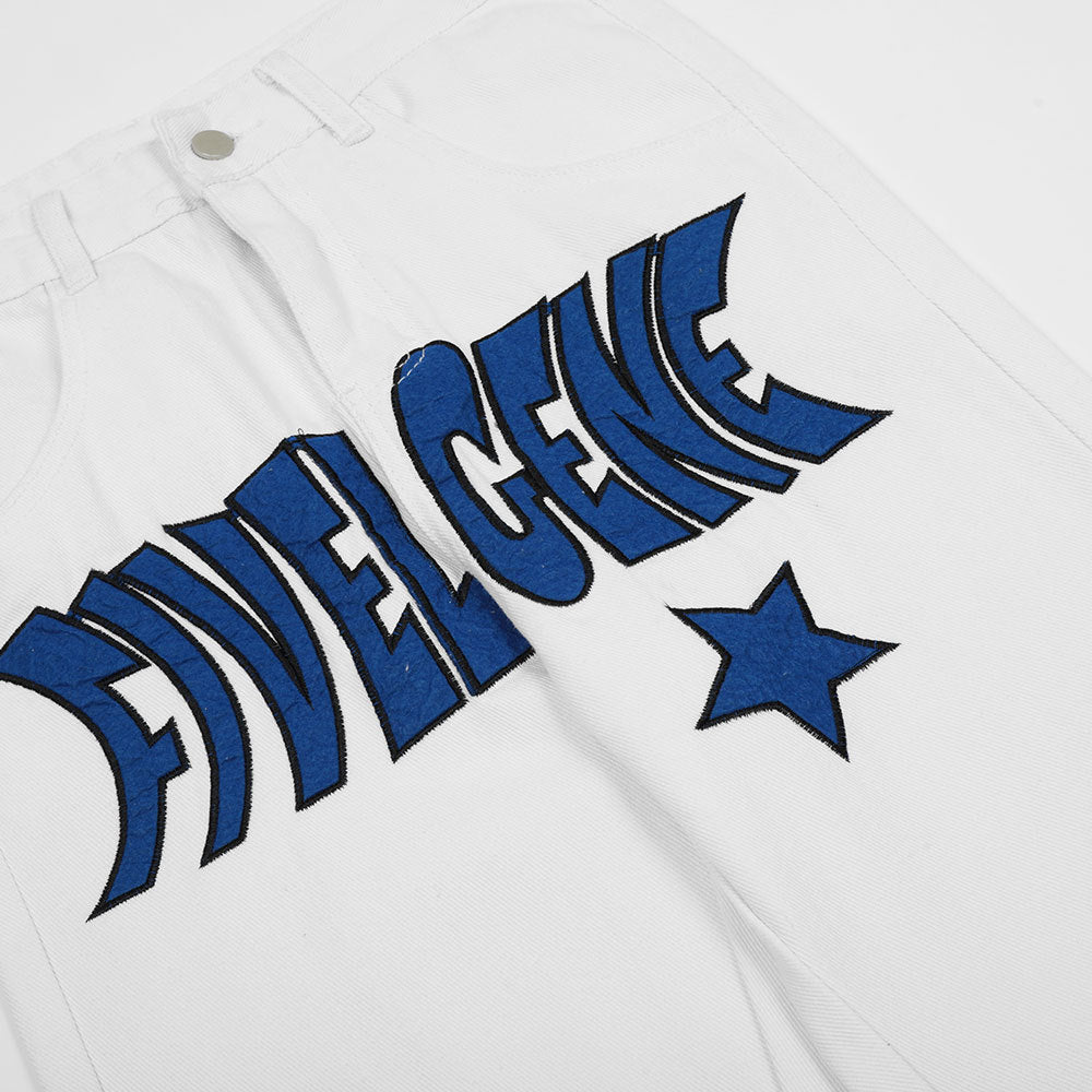 European And American Letter Patch Embroidery Denim Trousers Men