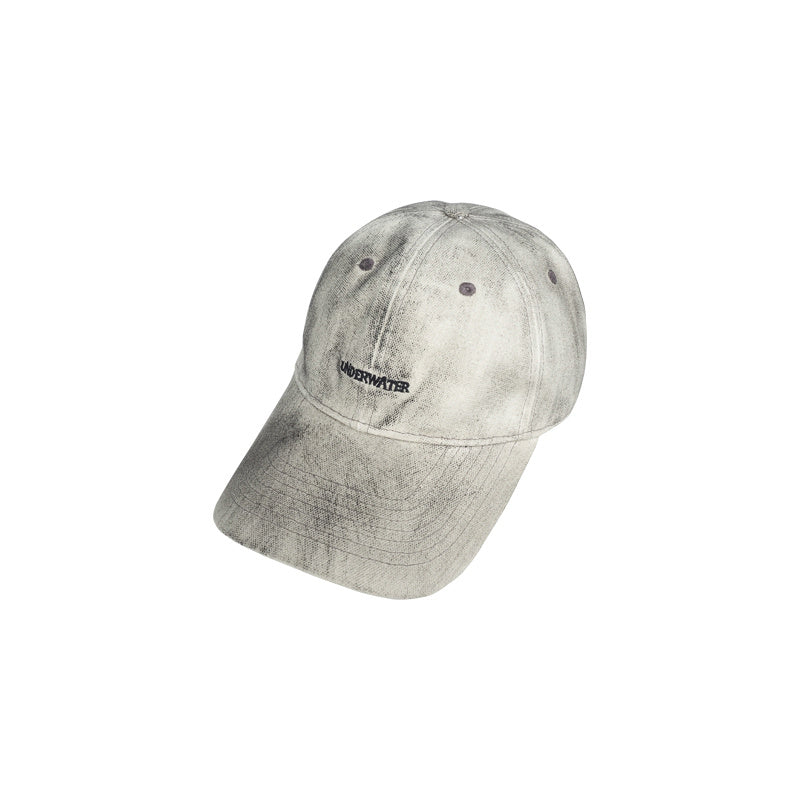 Embroidery Washed And Old Inkjet Canvas Bent Brim Hat Baseball Cap - White