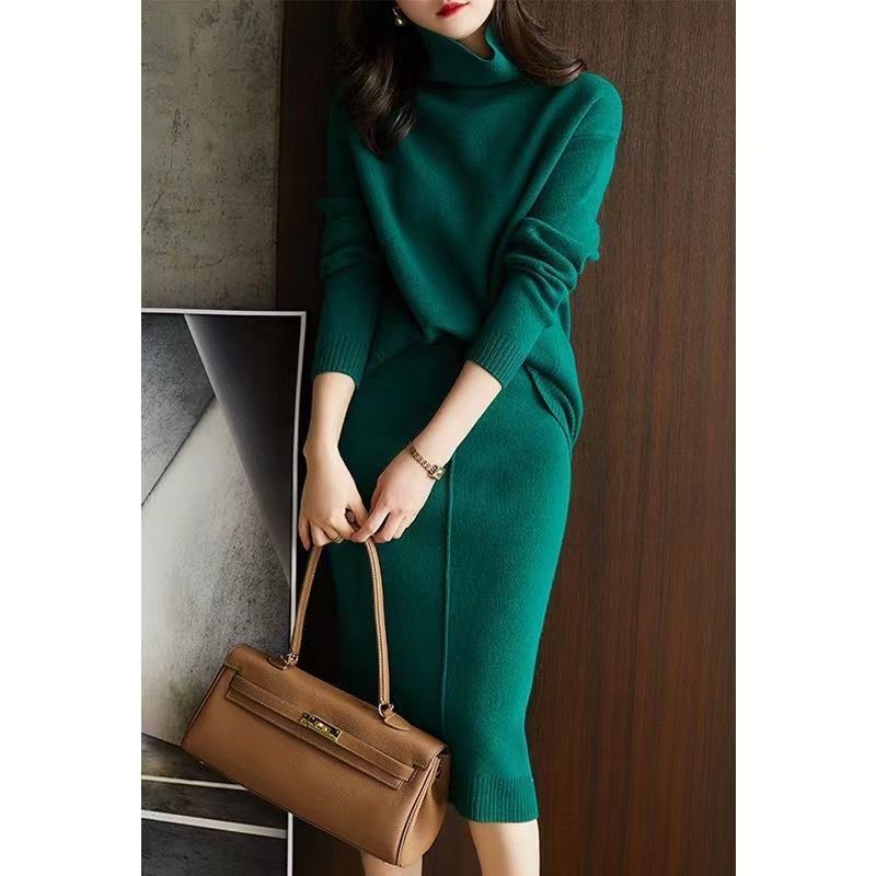 French Socialite Graceful And Fashionable Sweater Set Women’s Sweater Skirt Turtleneck Two-piece Set
