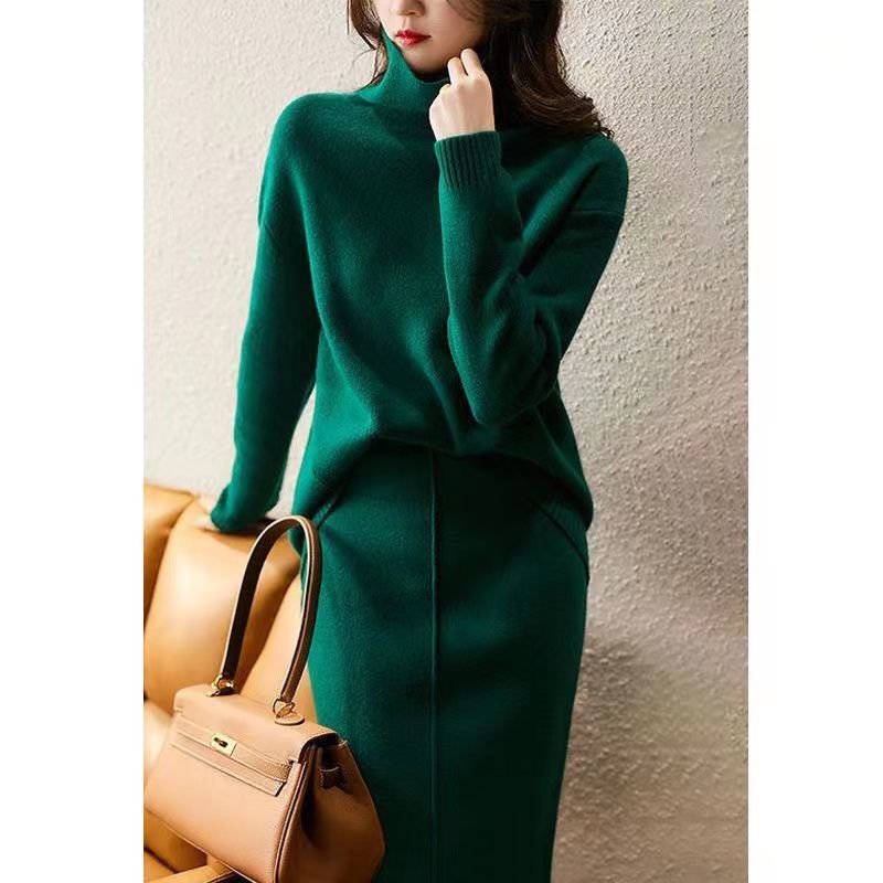 French Socialite Graceful And Fashionable Sweater Set Women’s Sweater Skirt Turtleneck Two-piece Set