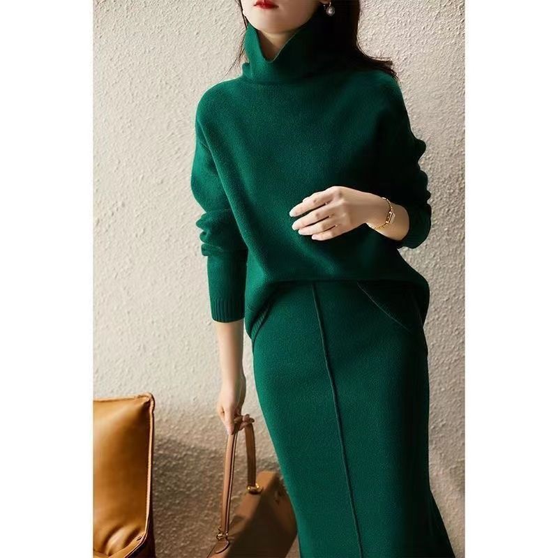 French Socialite Graceful And Fashionable Sweater Set Women’s Sweater Skirt Turtleneck Two-piece Set