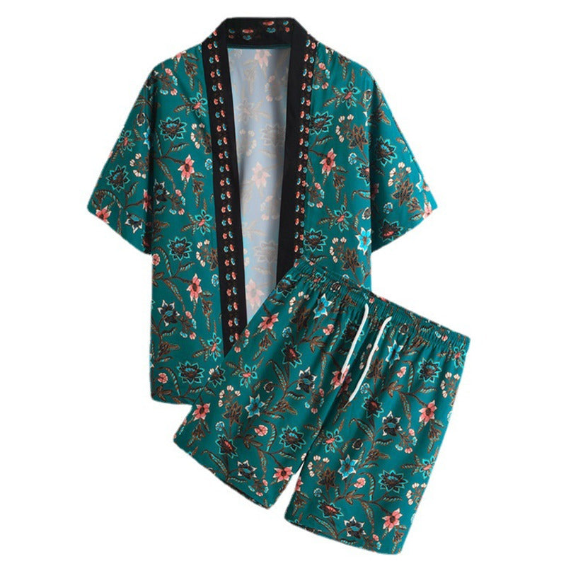 Men’s Beach Style Casual Short Sleeve Shirt Pants Set