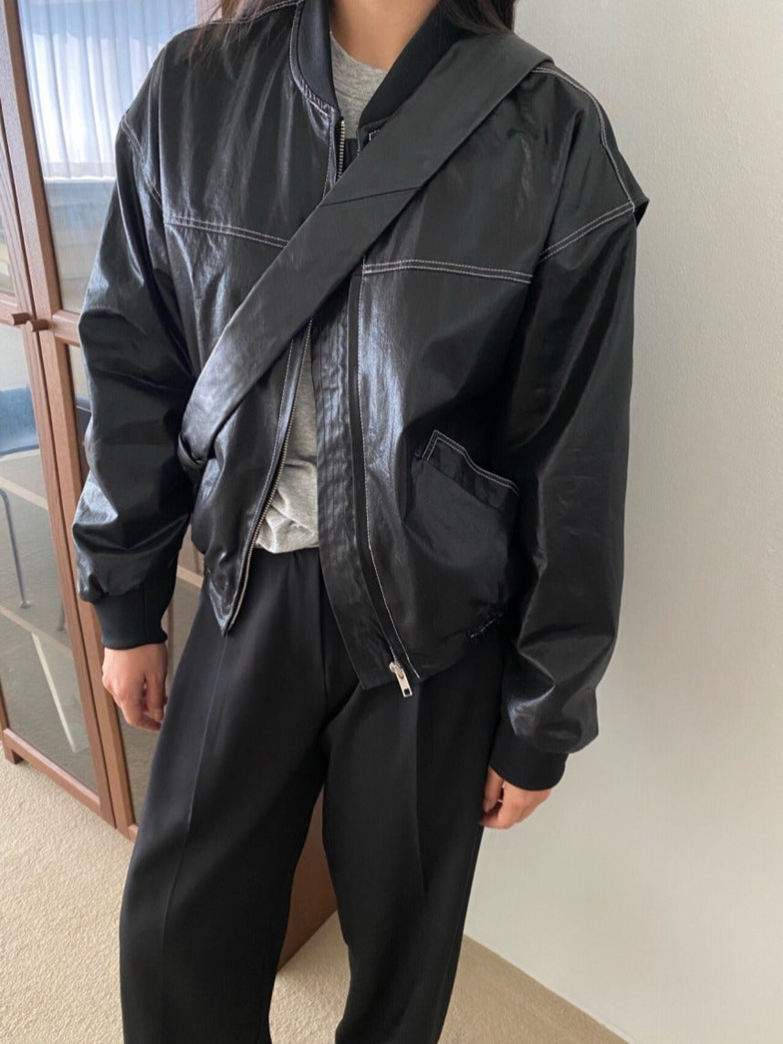 Loose Long Sleeve Leather Jacket Coat Women - Black / Free Size