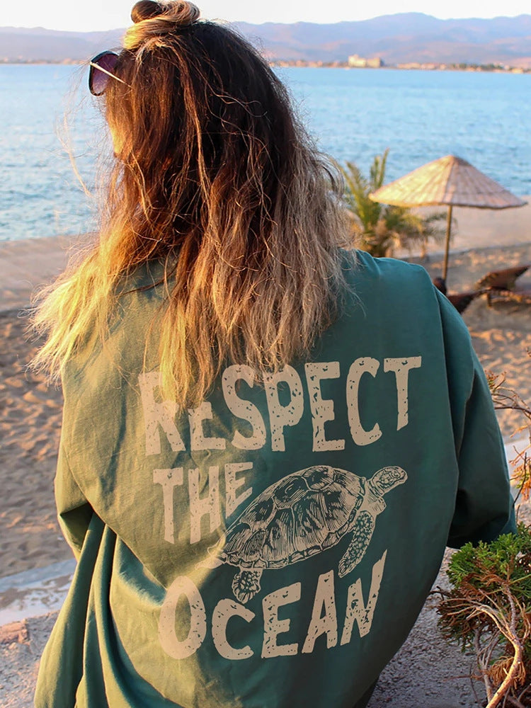 Women’s Casual Fashionable Breathable Turtle Printed Short Sleeve - Daek Green / S