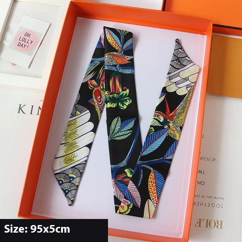 Ribbon Thin Narrow Bag Handle Scarves Decoration - Black Tree Branches