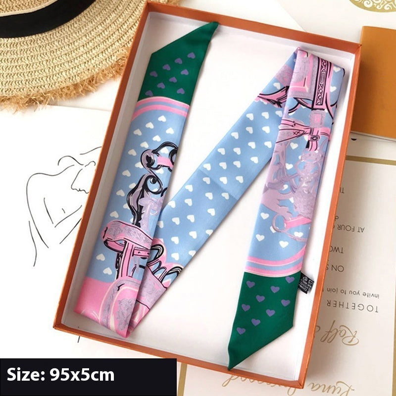 Ribbon Thin Narrow Bag Handle Scarves Decoration - Cyan Small Heart