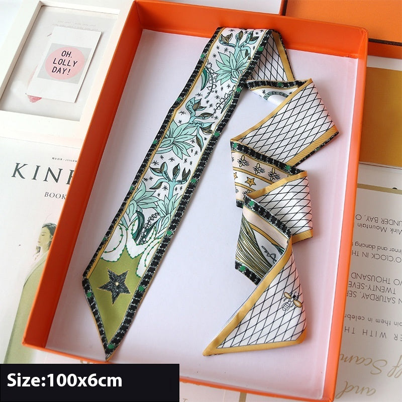 Ribbon Thin Narrow Bag Handle Scarves Decoration - Emerald Green