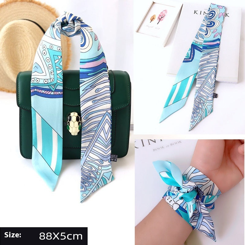 Ribbon Thin Narrow Bag Handle Scarves Decoration - Fresh Blue