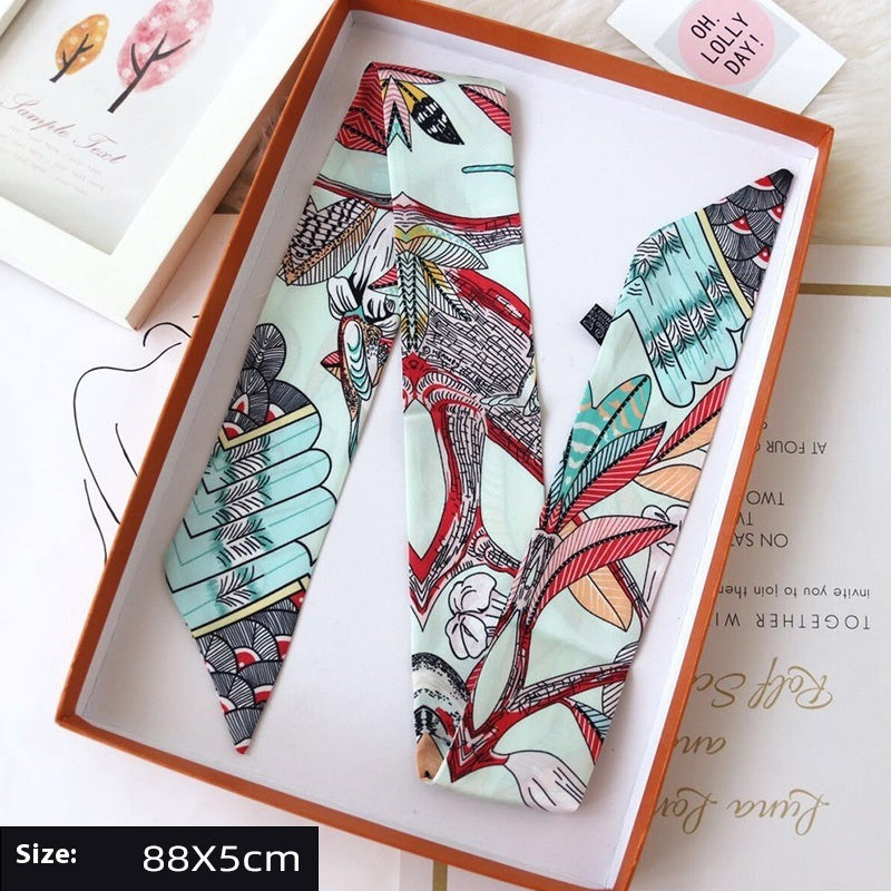Ribbon Thin Narrow Bag Handle Scarves Decoration - Lake Blue Tree Branches