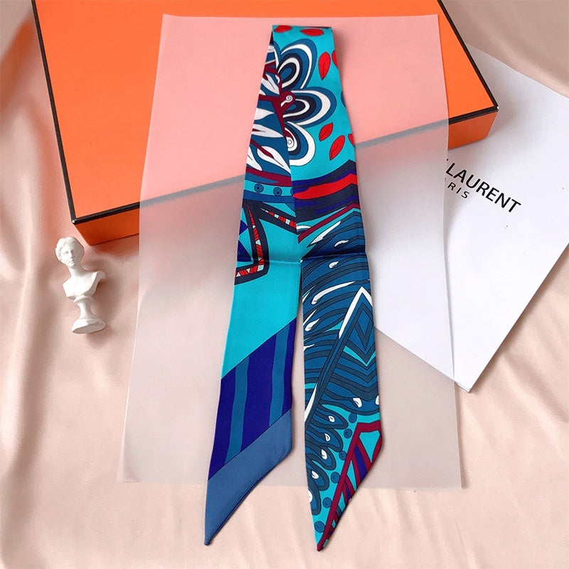 Ribbon Thin Narrow Bag Handle Scarves Decoration - Noble Blue