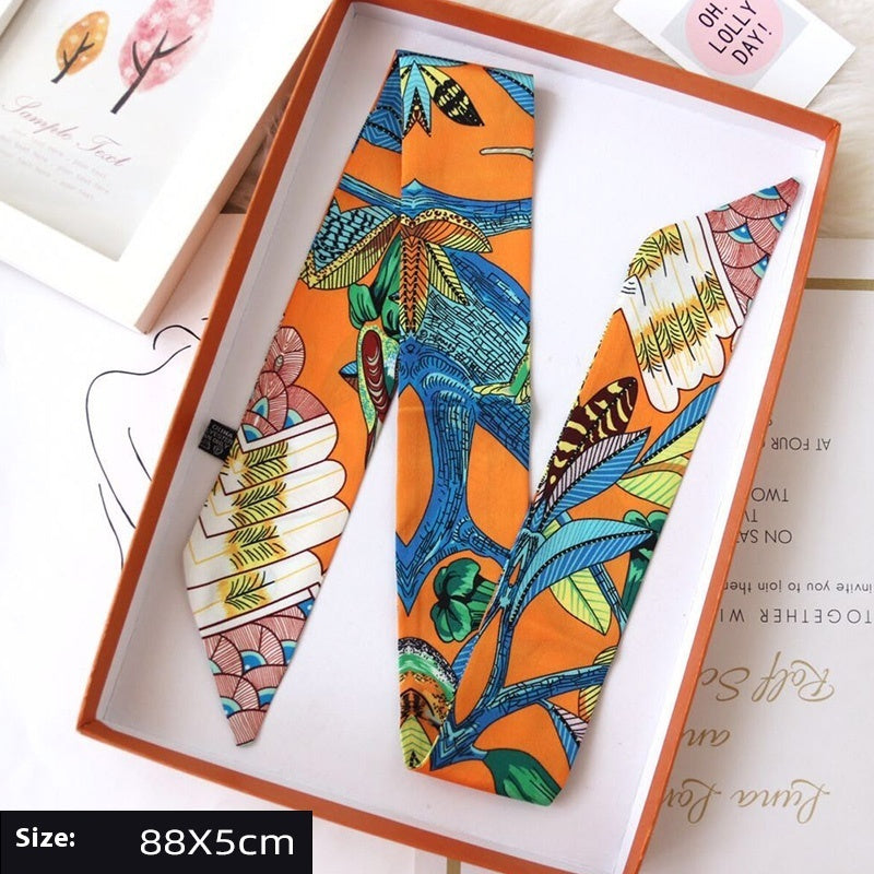Ribbon Thin Narrow Bag Handle Scarves Decoration - Orange Tree Branches
