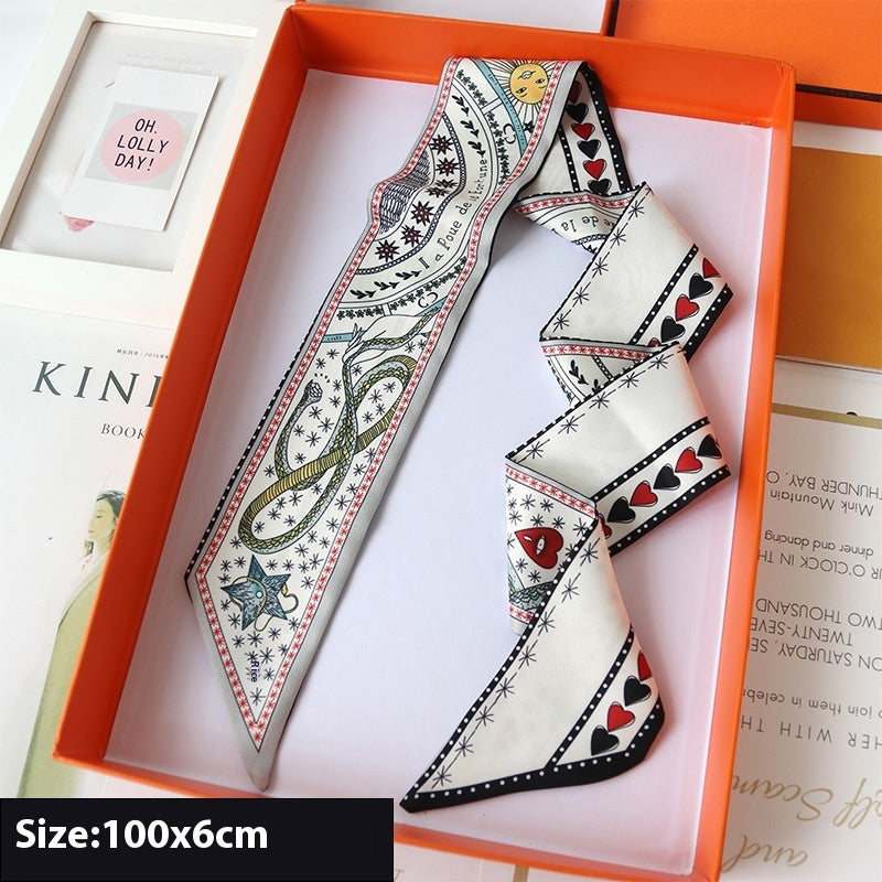 Ribbon Thin Narrow Bag Handle Scarves Decoration - Silver