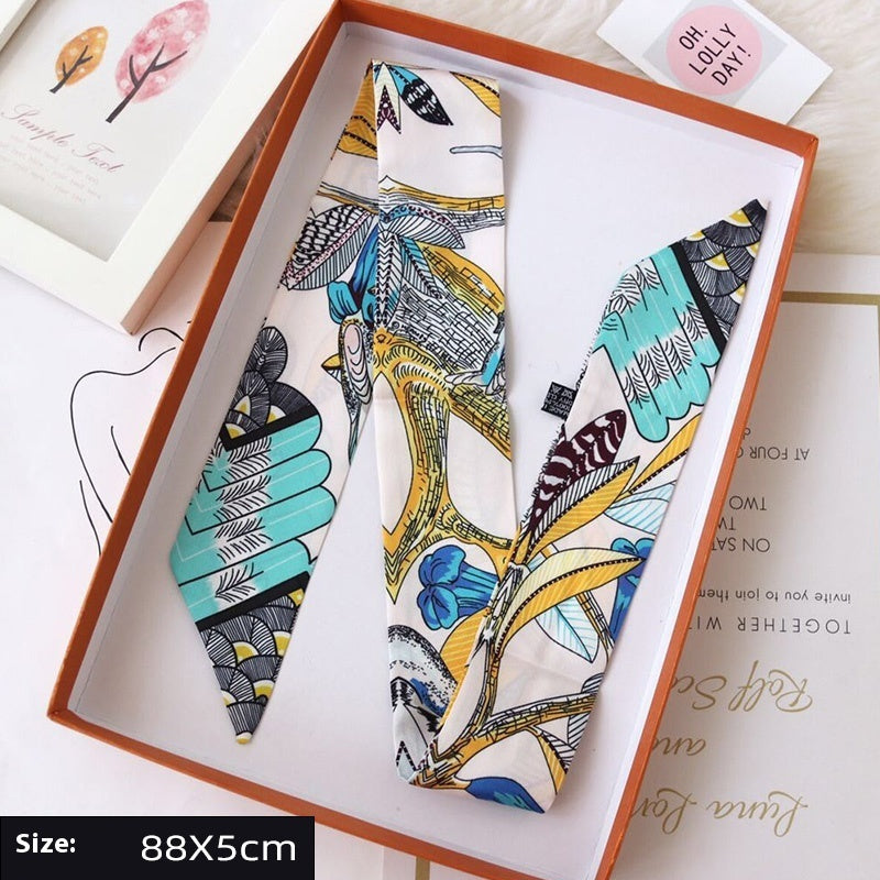 Ribbon Thin Narrow Bag Handle Scarves Decoration - Sky Blue Tree Branches