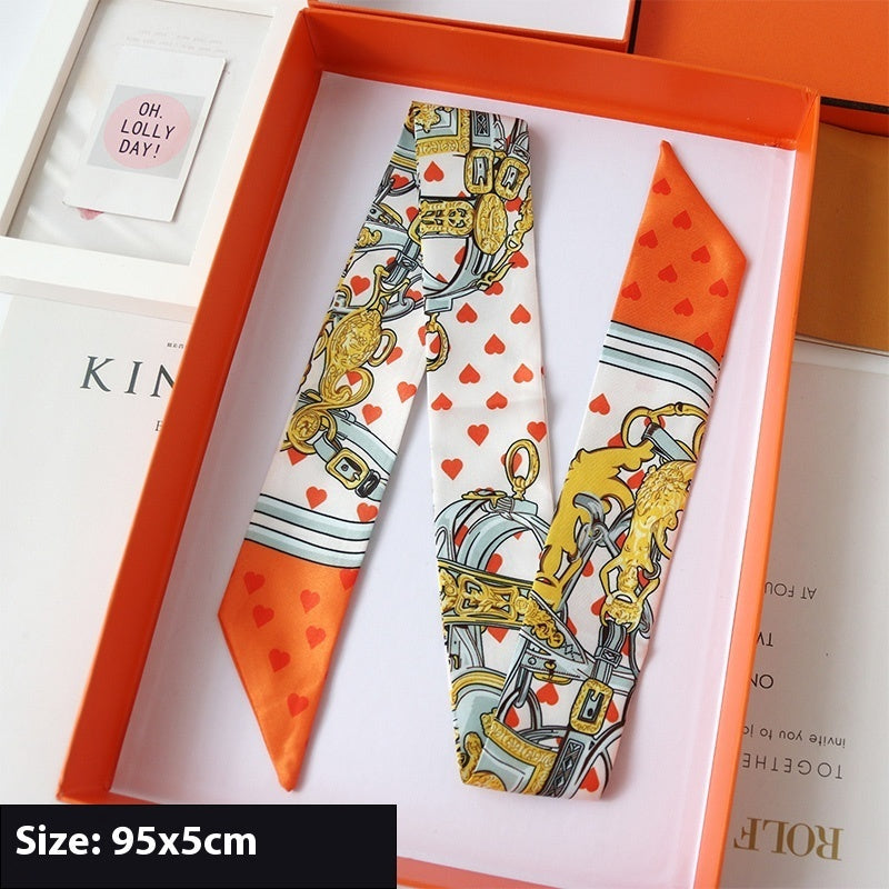 Ribbon Thin Narrow Bag Handle Scarves Decoration - White Orange Little Love
