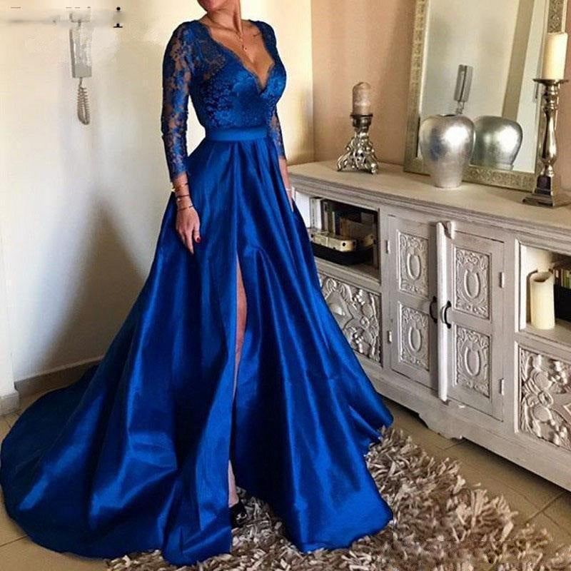 Enchanting Blue Lace Evening Dress Wedding Dress Luxury Clothing