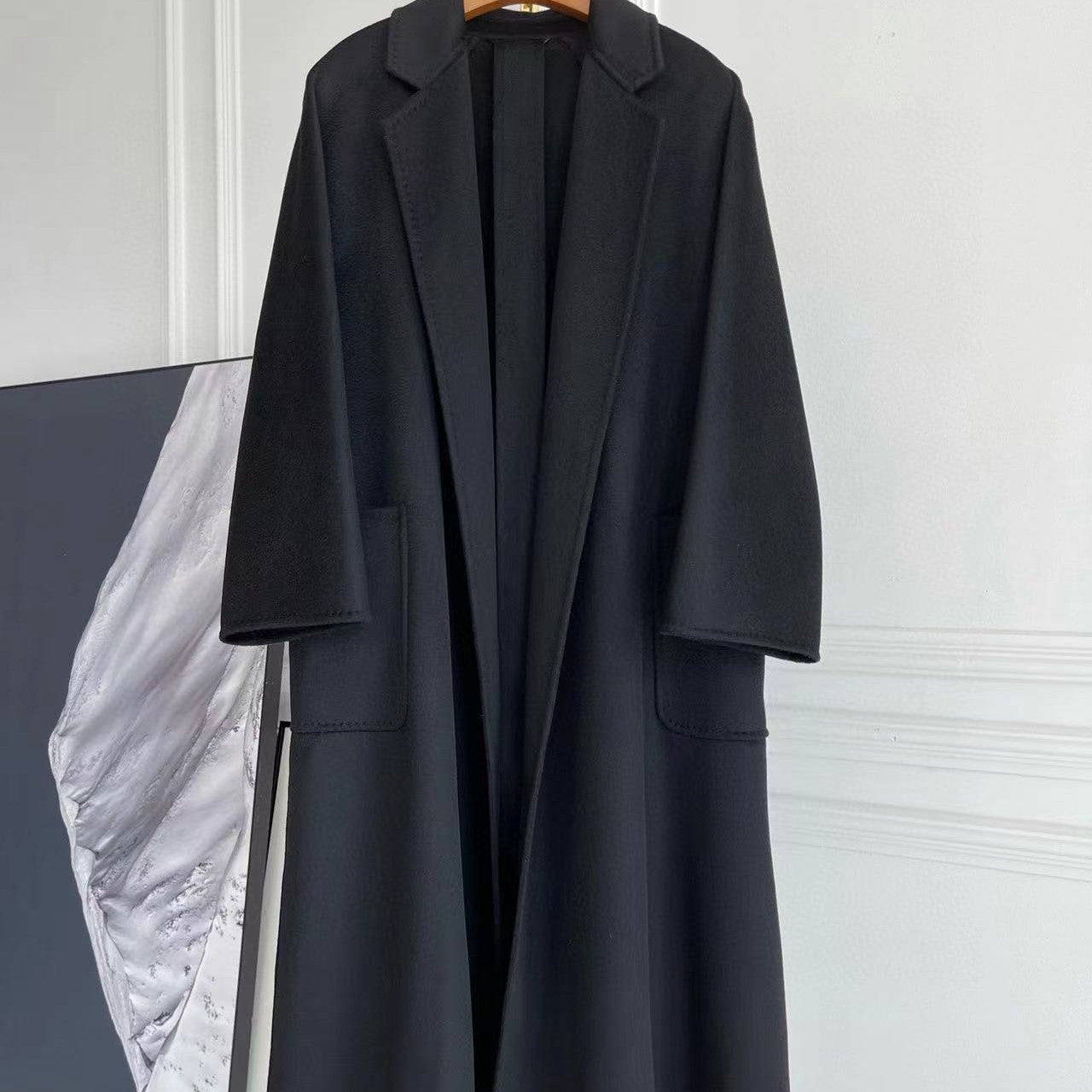 Double-sided Corrugated Cashmere Coat - Black / 34