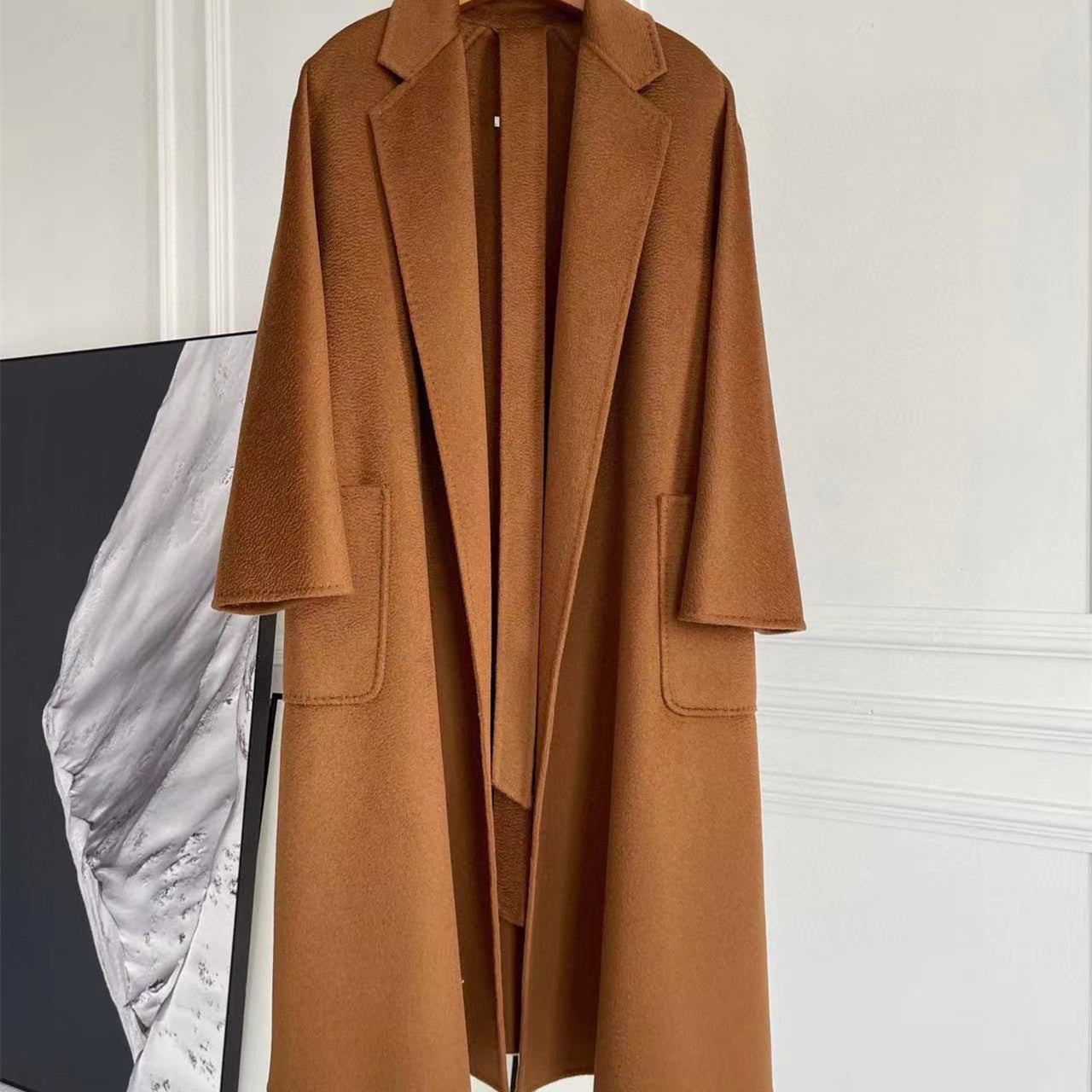 Double-sided Corrugated Cashmere Coat - Caramel / 34