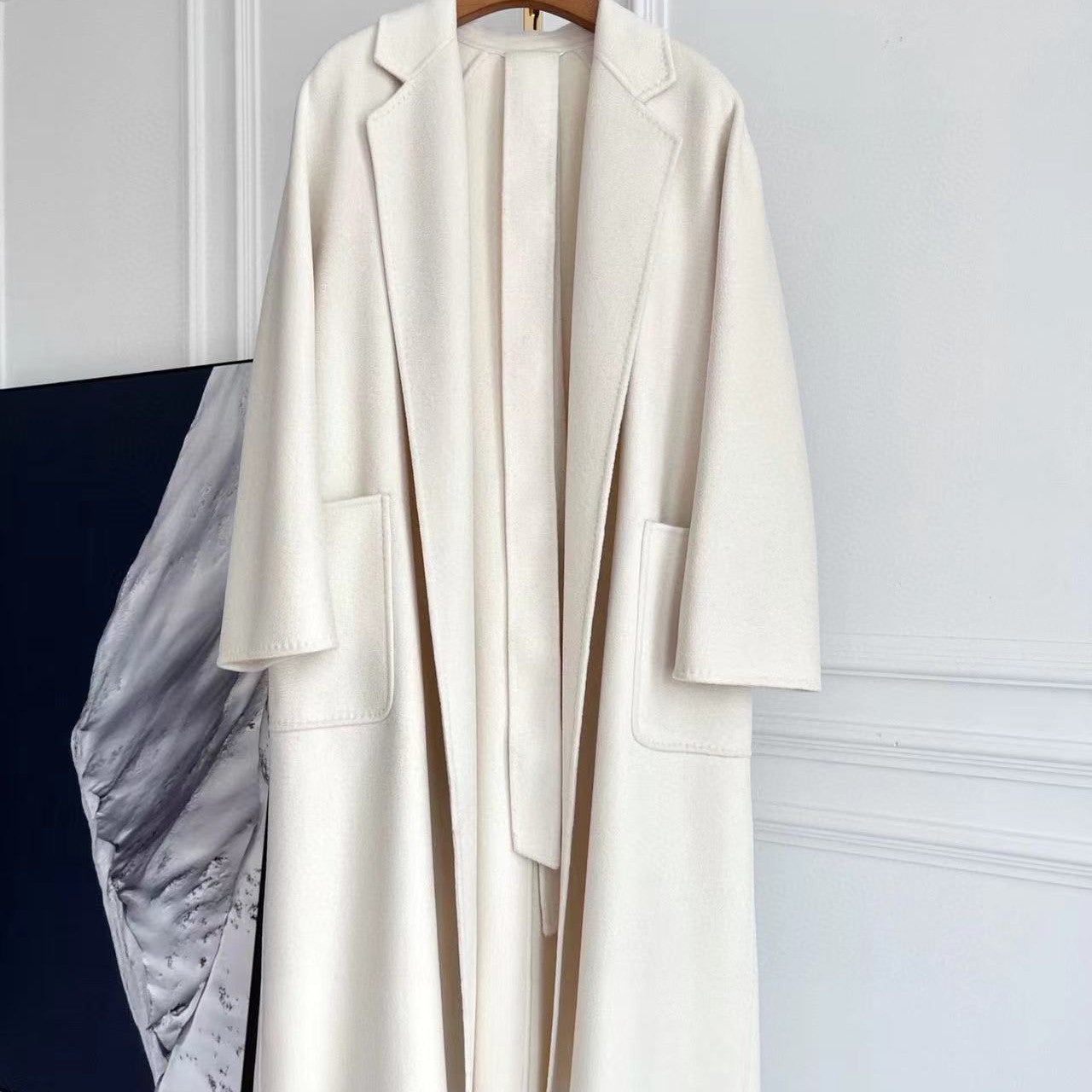 Double-sided Corrugated Cashmere Coat - Cream white / 34