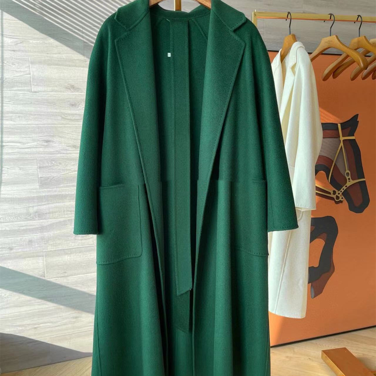 Double-sided Corrugated Cashmere Coat - Imperial Green / 34