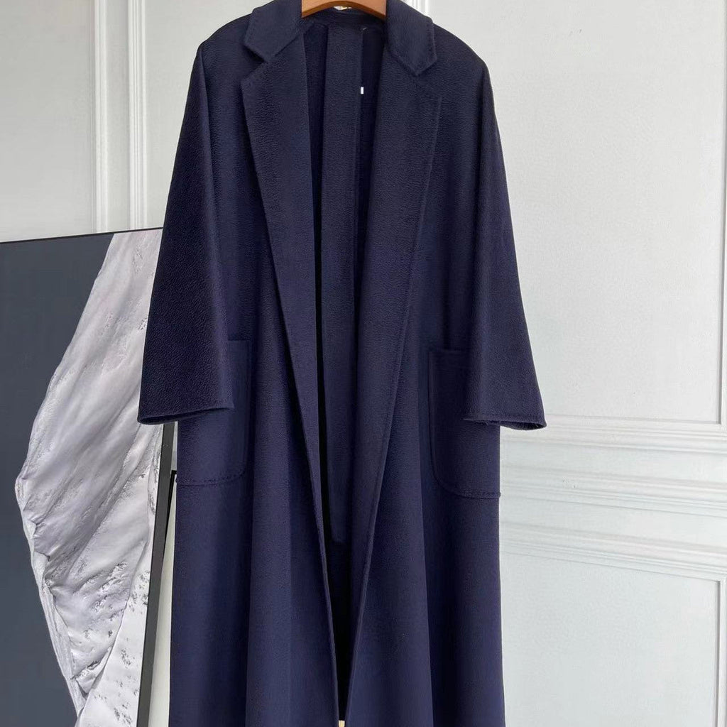 Double-sided Corrugated Cashmere Coat - Navy Blue / 34