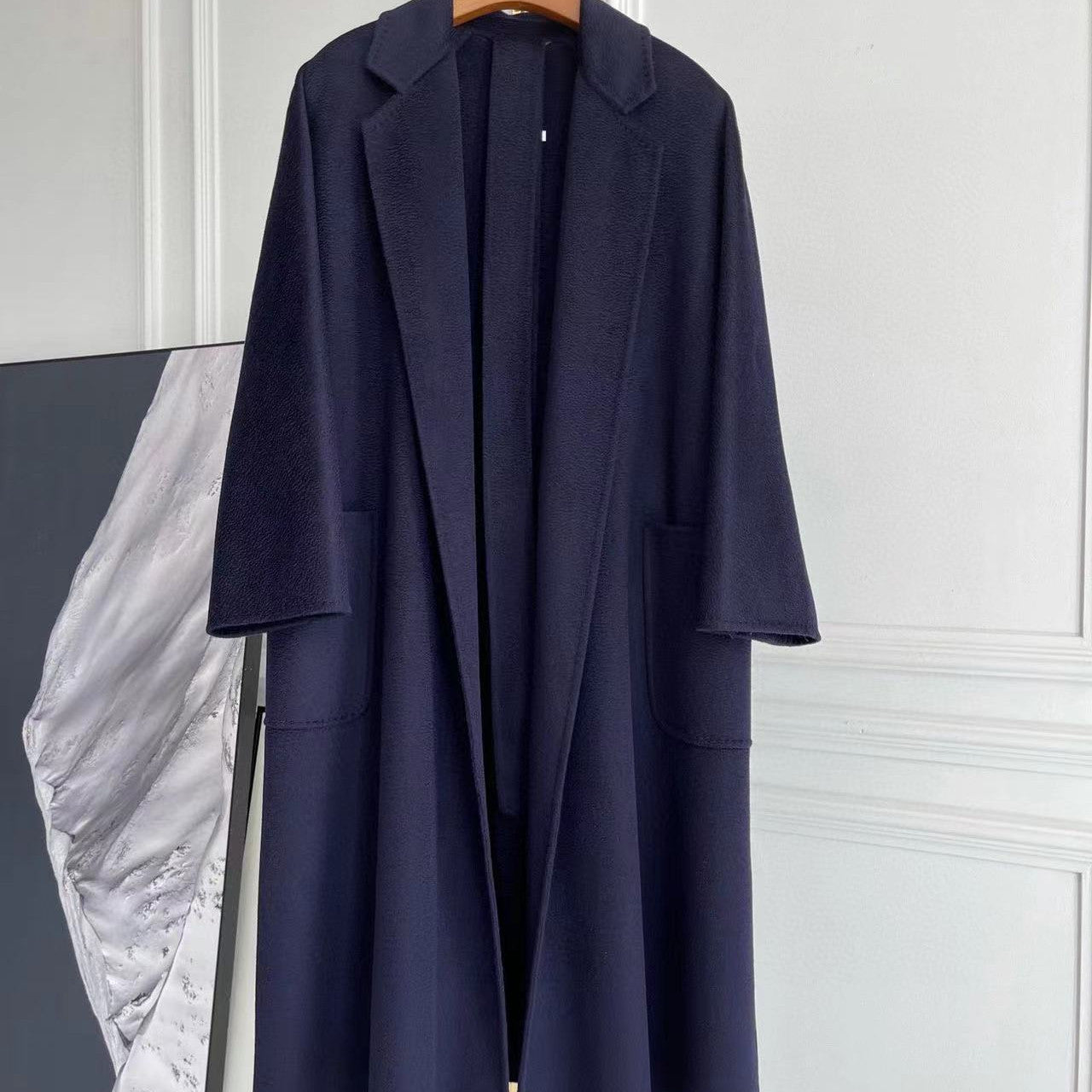 Double-sided Corrugated Cashmere Coat - Navy Blue / 34