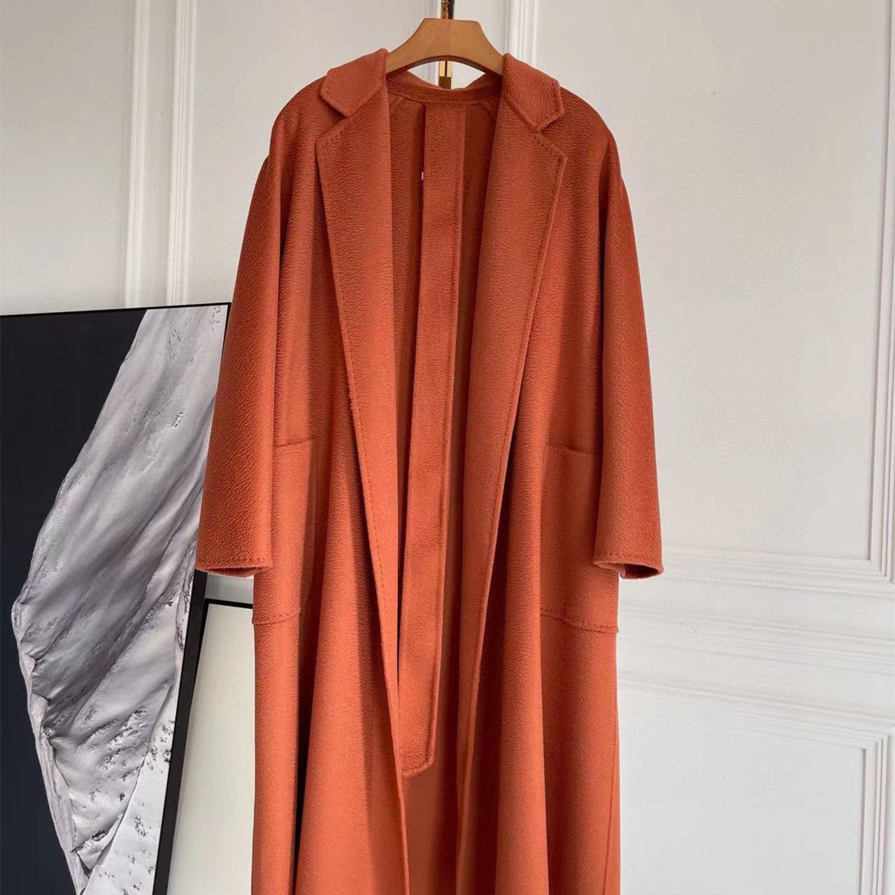Double-sided Corrugated Cashmere Coat - Pumpkin / 34