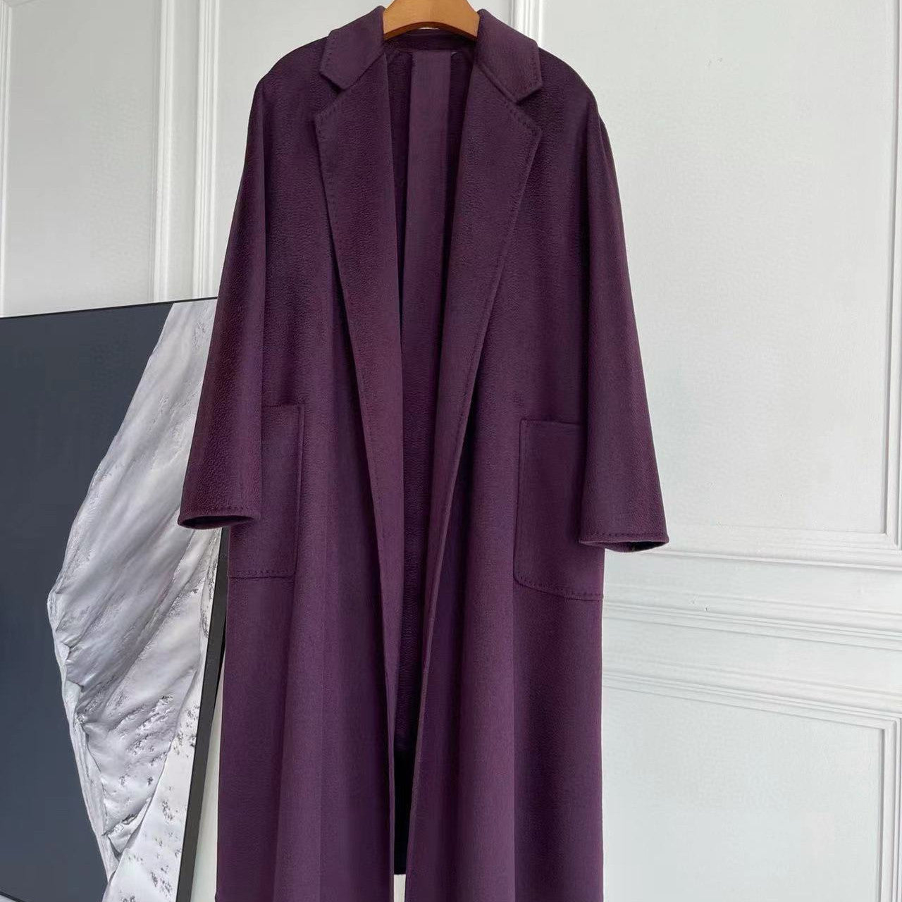Double-sided Corrugated Cashmere Coat - Purple / 34