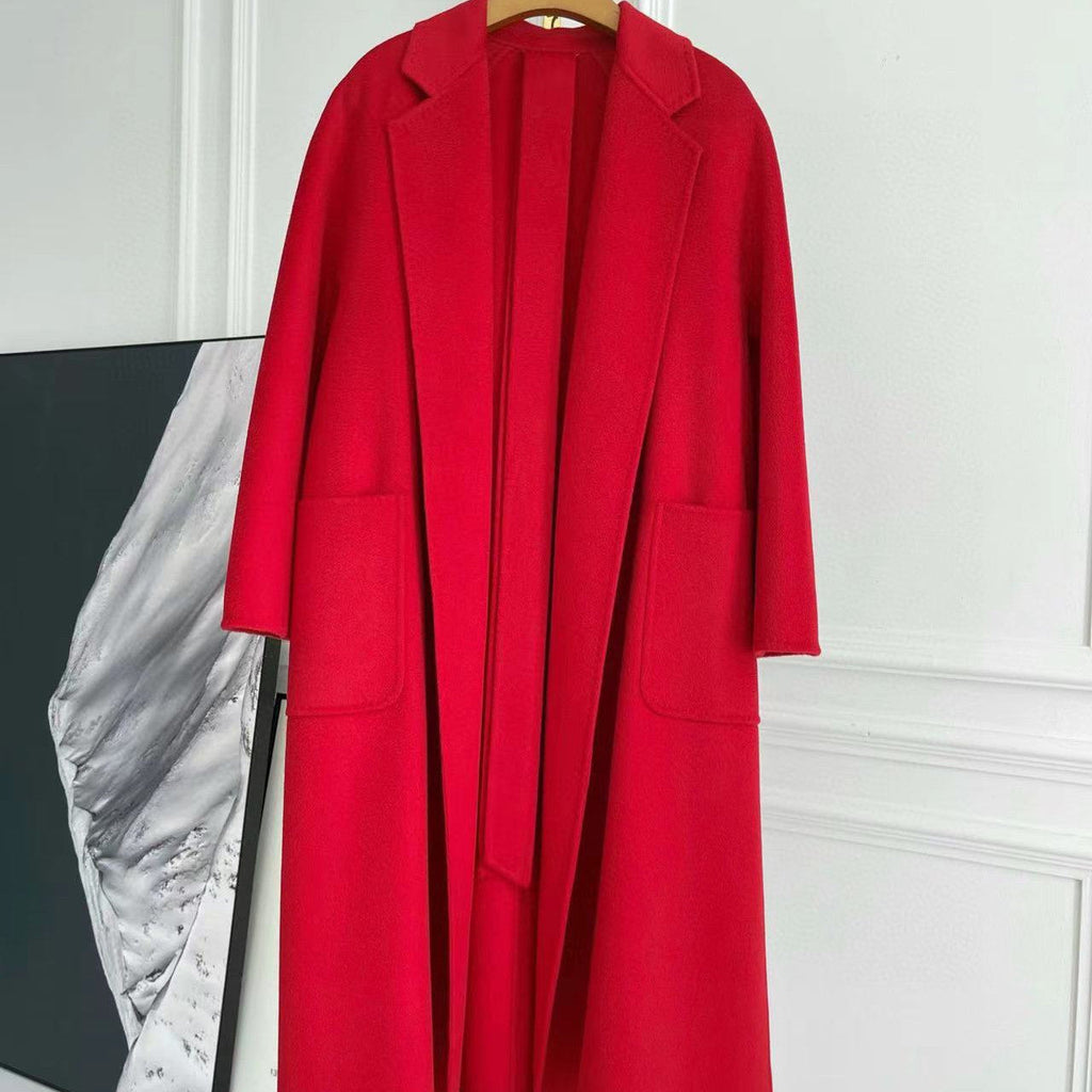 Double-sided Corrugated Cashmere Coat - Scarlet / 34