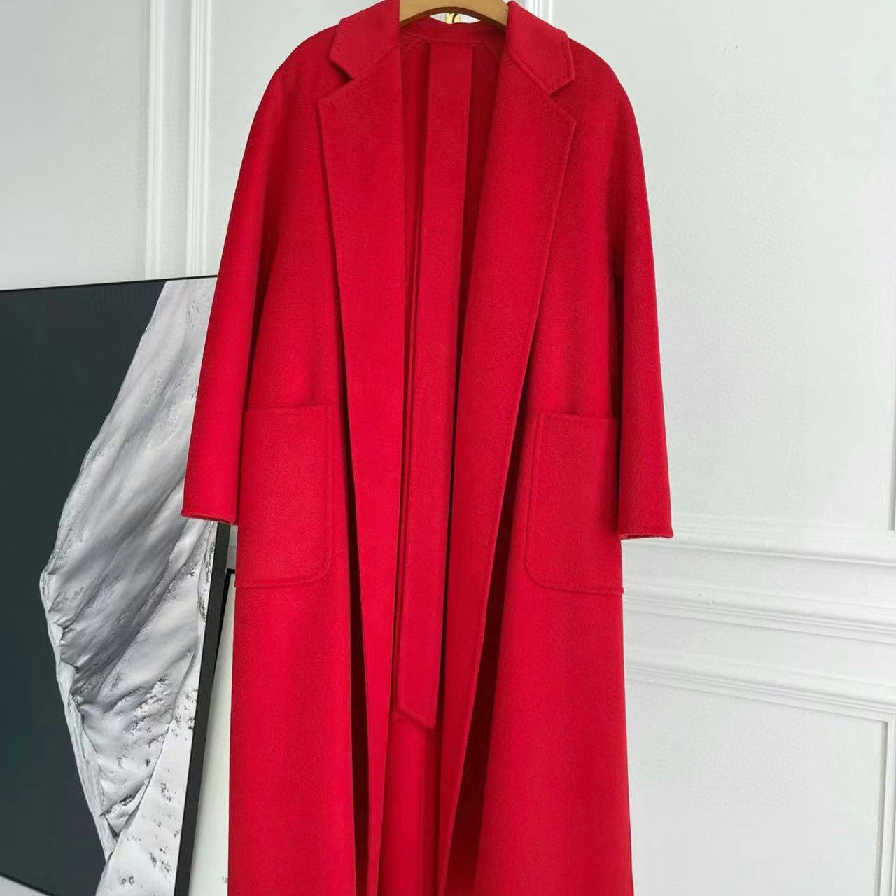 Double-sided Corrugated Cashmere Coat - Scarlet / 34
