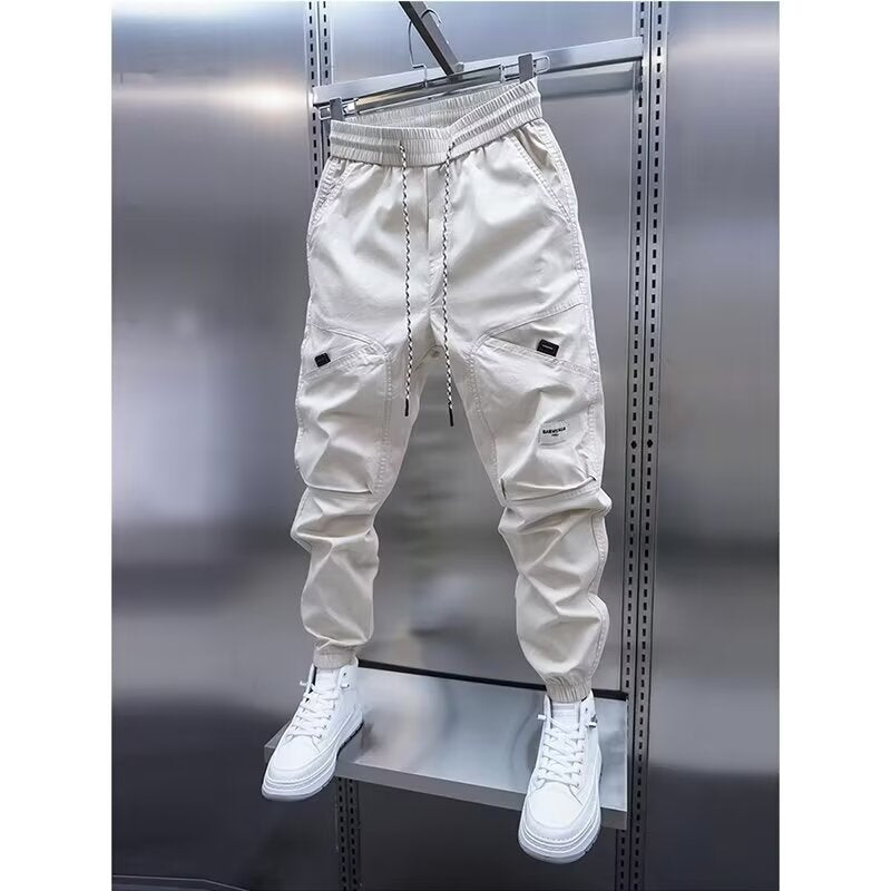 Trendy Multi-pocket Ankle Banded Slacks Sports Loose Harem Pants - Apricot / M
