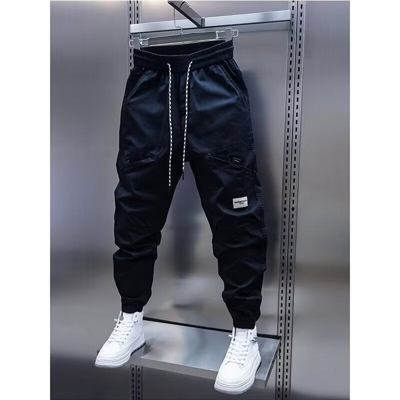 Trendy Multi-pocket Ankle Banded Slacks Sports Loose Harem Pants - Black / M