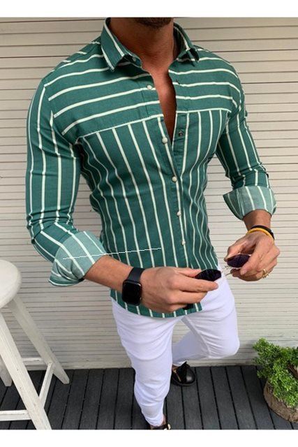 Fashionable Men’s Slim Long Sleeve Shirt - Green / M