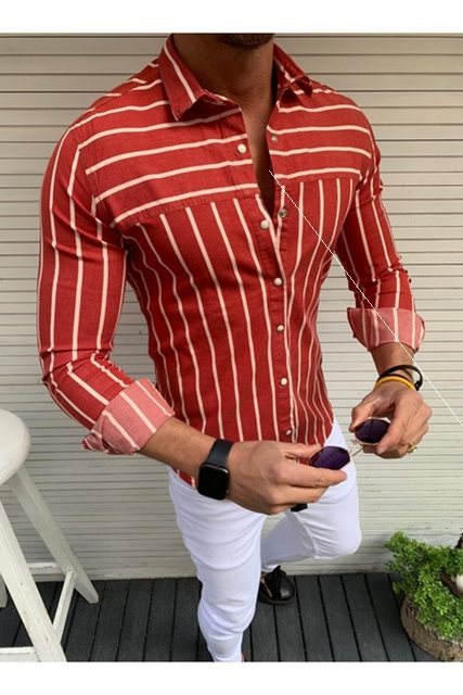 Fashionable Men’s Slim Long Sleeve Shirt - Red / M