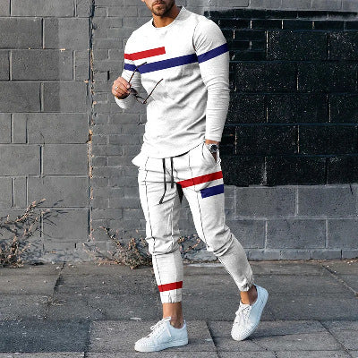 Round Neck Long Sleeve T-shirt Trousers Suit Men - 1 Style / S