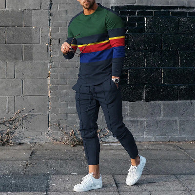 Round Neck Long Sleeve T-shirt Trousers Suit Men - 2 Style / S