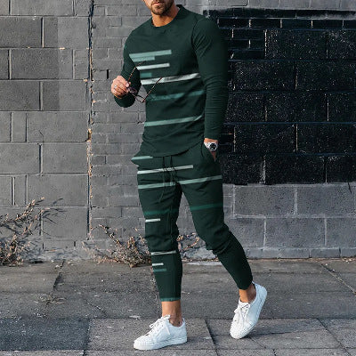 Round Neck Long Sleeve T-shirt Trousers Suit Men - 3 Style / S