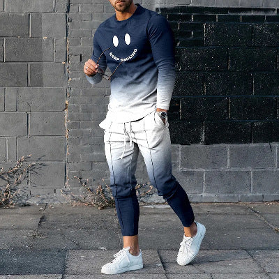 Round Neck Long Sleeve T-shirt Trousers Suit Men - 4 Style / S