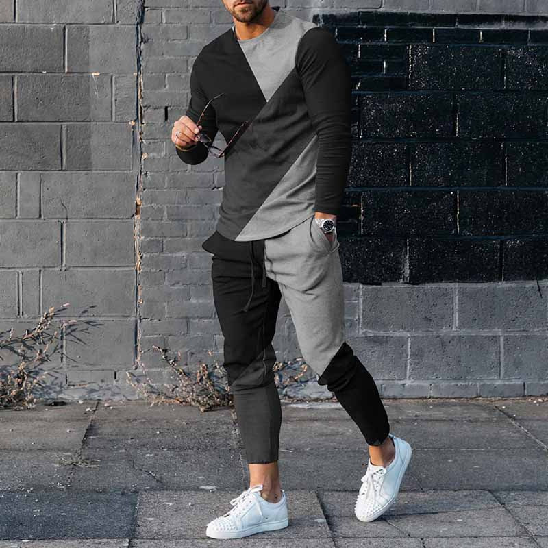 Round Neck Long Sleeve T-shirt Trousers Suit Men - HHTZK9N221211Y / M