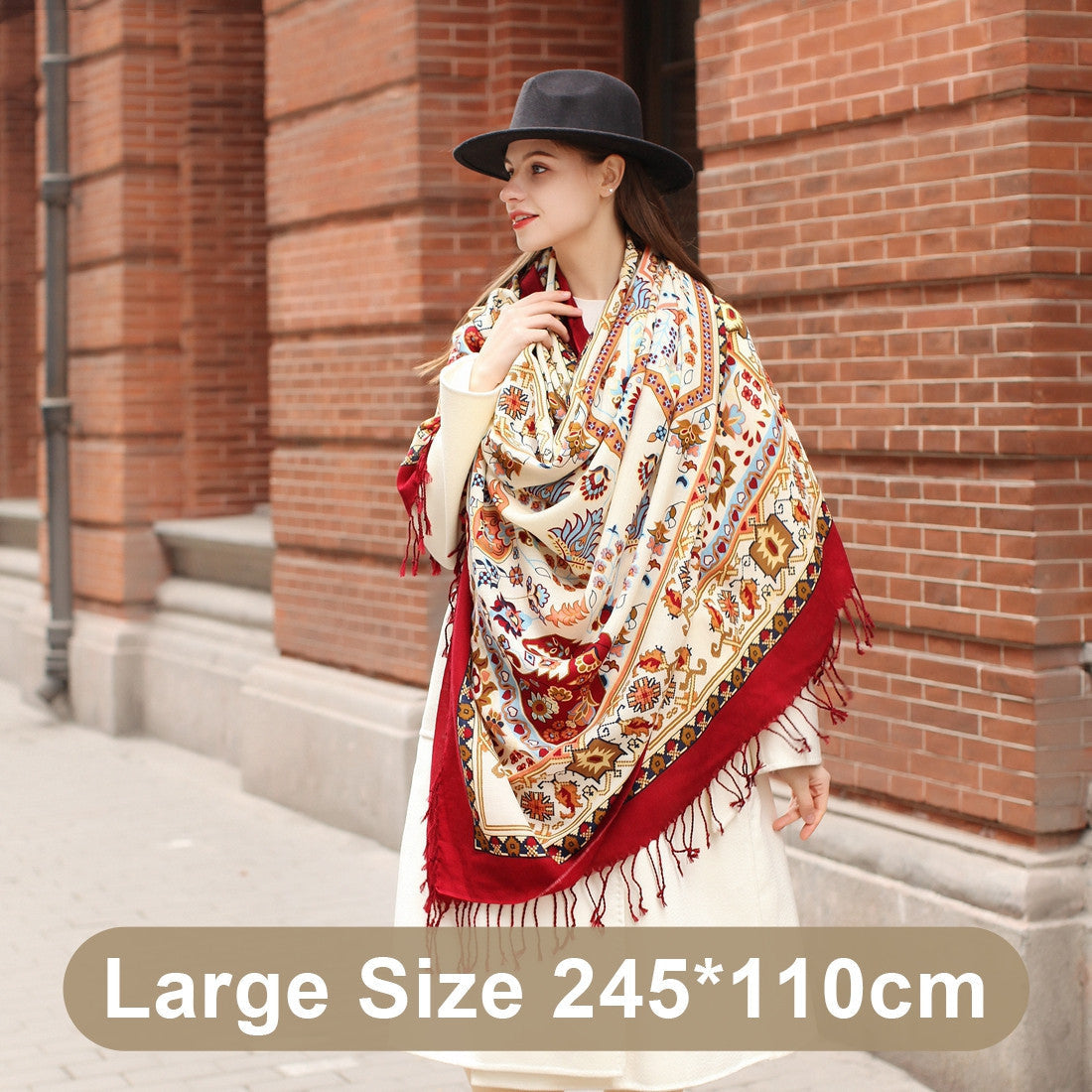 Ethnic Shawl Long Mom Oversized Pure Wool - Photo Color