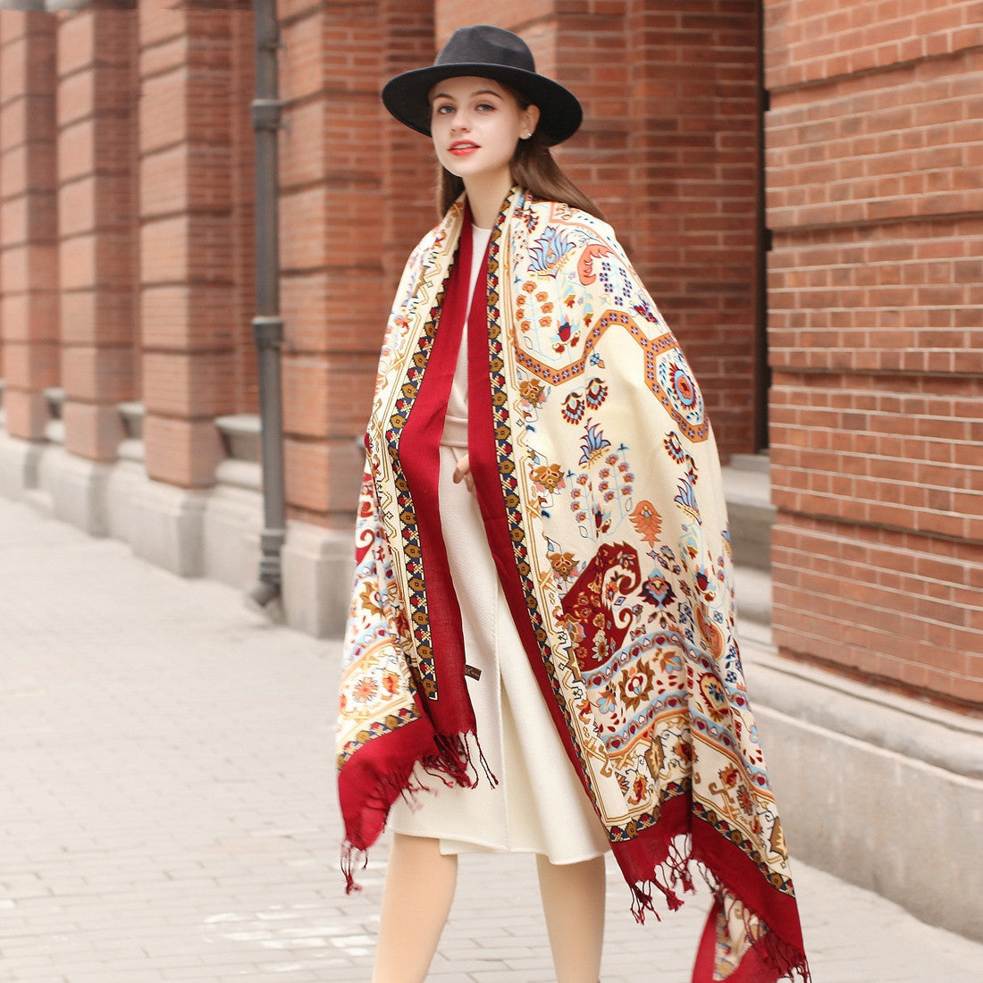 Ethnic Shawl Long Mom Oversized Pure Wool - Photo Color